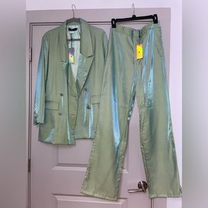 Sage green suit two pants set , never worn
